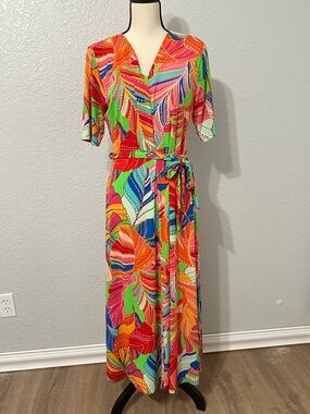 MSK Maxi Dress Size L Wrap Style Multicolor Abstract Maximalist Artsy Dopamine